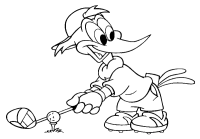 A coloring page of woody woodpecker